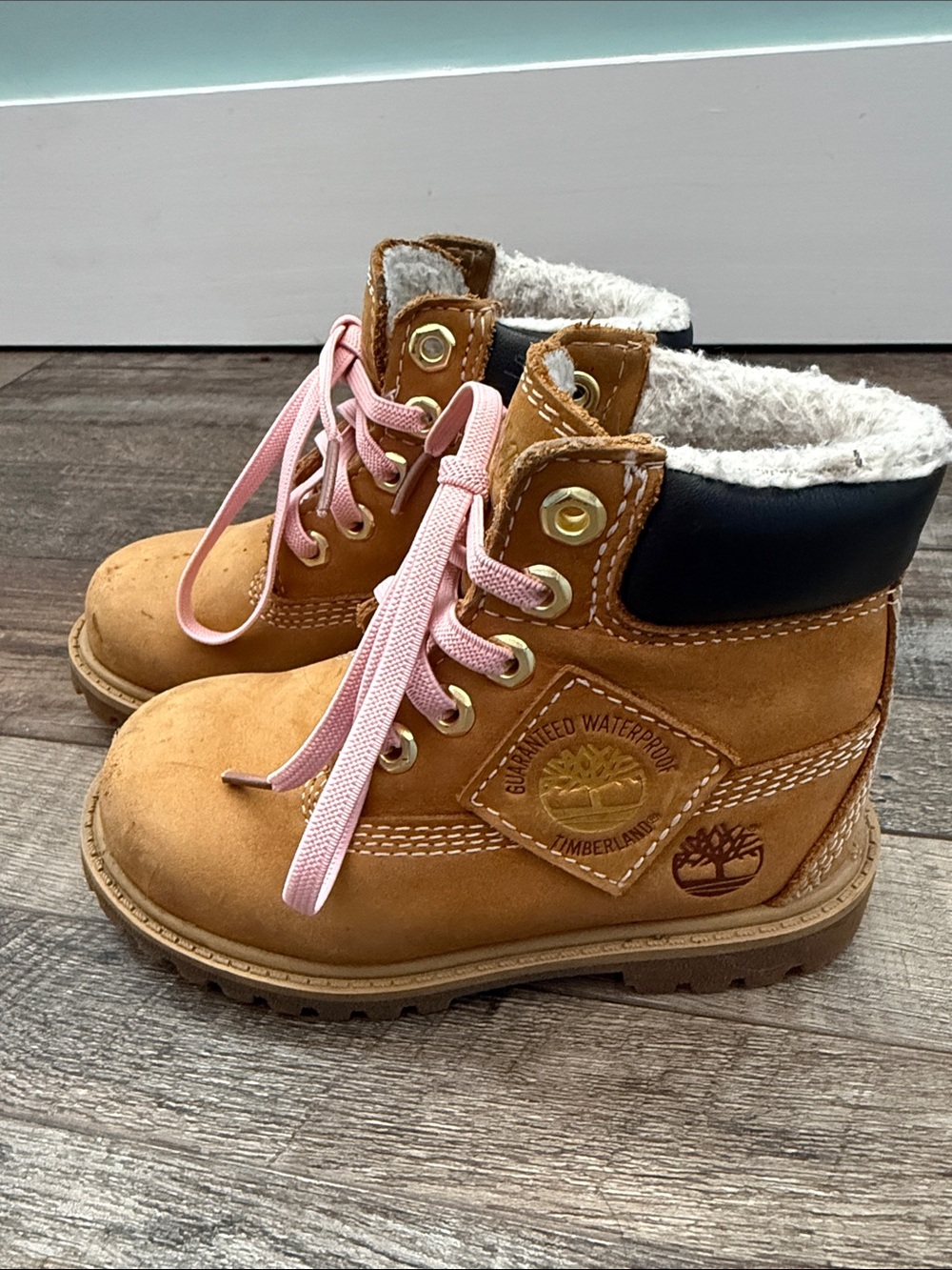 Timberland Toddler Wheat Boots with Pink Laces